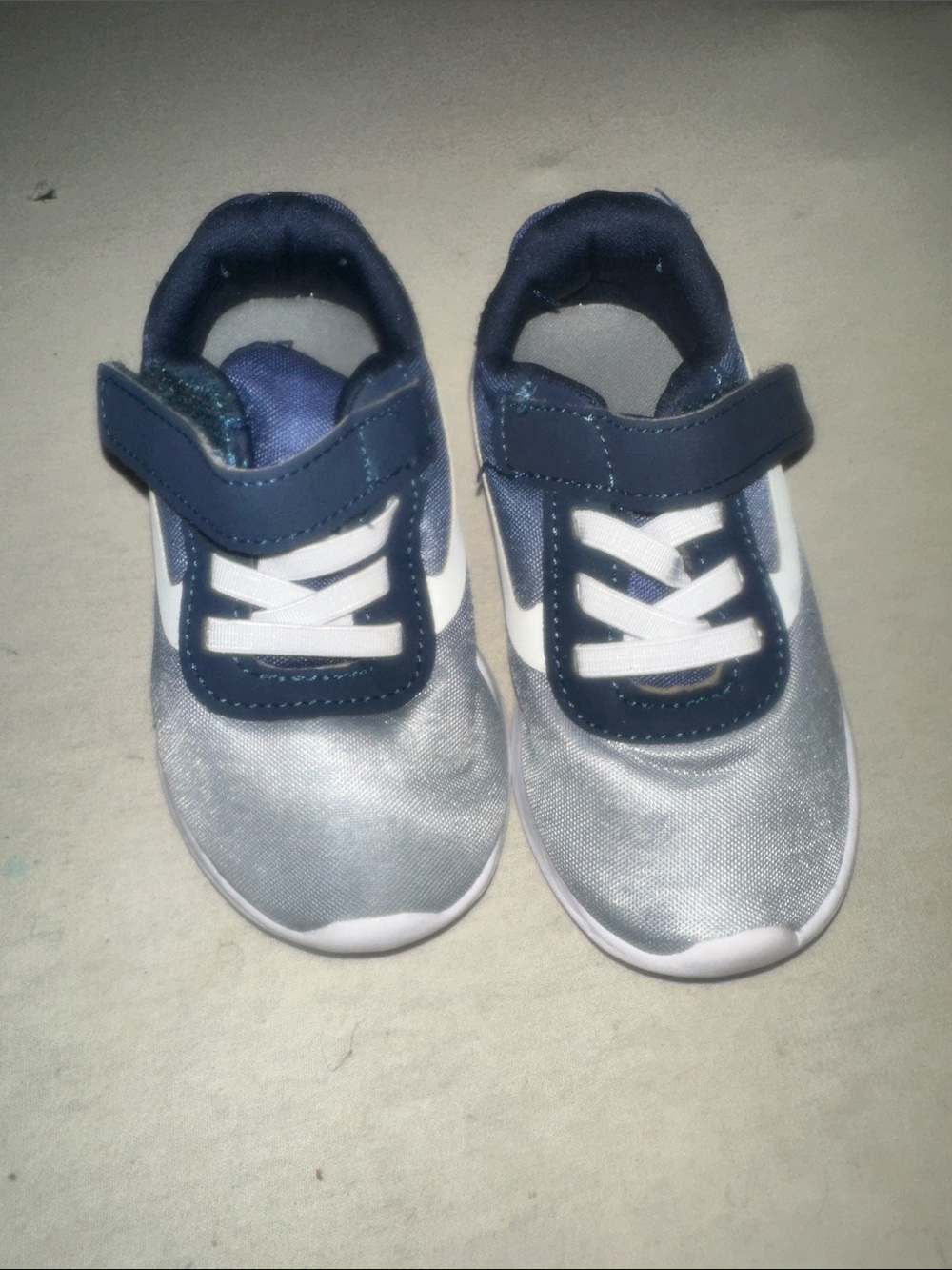 Kids Size 6 Navy and Silver Athletic Sneakers - Hook & Loop Closure